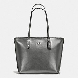 Coach silver tote metallic gunmetal leather